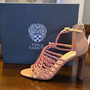 Vince Camuto Pink and Tan Braided Heels